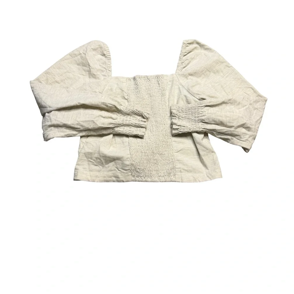 🤍 Madewell Cream Corduroy Sweetheart Smocked Top Size‎ 10 Puff Sleeve 🤍